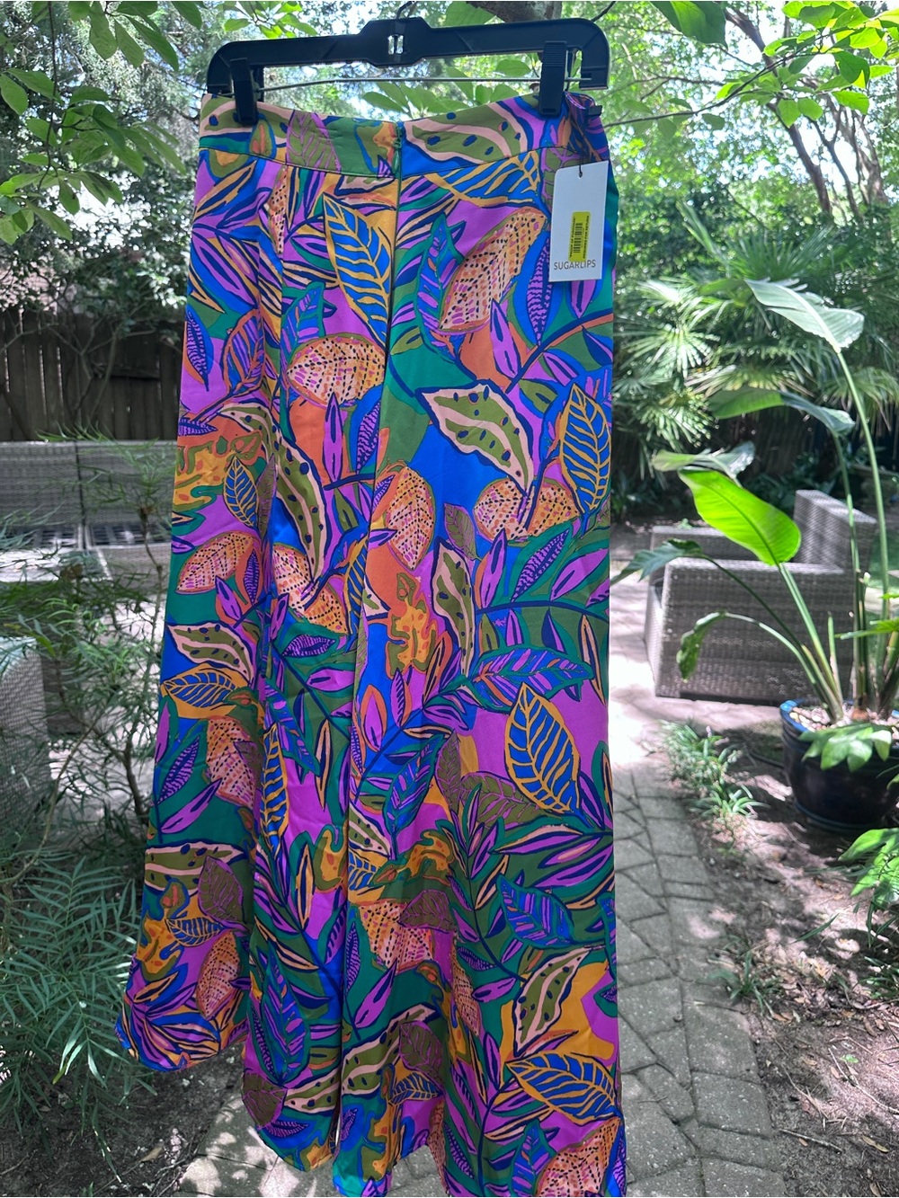 Sugarlips Tropical Leaf Print Maxi Skirt - Purple, Green, Orange